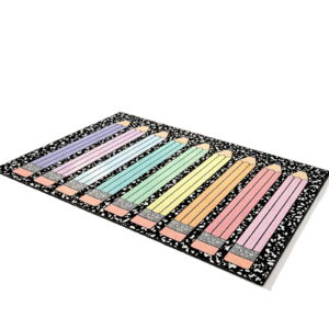 Pencil Shaped Classroom Rug, Light Color Doormat for Teacher Campus Season, Soft Faux Leather Non-Slide Floor Mat for Reading Corner Kindergarten Study Room, Fun Educational Gift