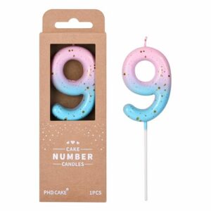 PHD CAKE 2.76 Inch Classical Pink Blue Gold 9 Number Birthday Candles, Gold & Blue Cake Candles for Party Celebration