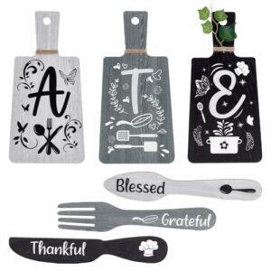 PH PandaHall 6pcs Kitchen Wall Decor Eat Sign Set Black and White Accessories Wooden Pendant Decorations Mini Wood Plaque fork And Spoon Shape Sign Rustic Style Home Dector 11x5.5"/11.8x2"