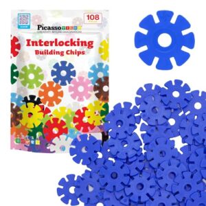 PicassoTiles Building Chip Interlocking Disc Construction Blocks in Blue Color STEM Learning Early Education Toy Engineering Playset Child Brain Development for Toddlers Girls Boys Kids Age 3+ PTF108
