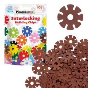 PicassoTiles Building Chip Interlocking Disc Construction Blocks in Brown Color STEM Learning Early Education Toy Engineering Playset Child Brain Development for Toddlers Girls Boys Kids Age 3+ PTF108