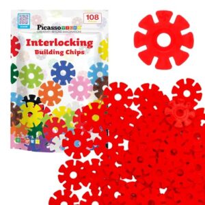 PicassoTiles Building Chips Interlocking Disc Construction Blocks in Red Color STEM Learning Early Education Toy Engineering Playset Child Brain Development for Toddlers Girls Boys Kids Age 3+ PTF108