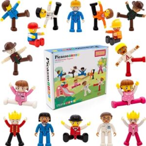 PicassoTiles Magnet Building Tiles+Action Figures Toddler Toy, Magnetic Tiles Building Blocks Construction Toy Block Stack, Action Character Figure Kids Toy Magnet Building Blocks