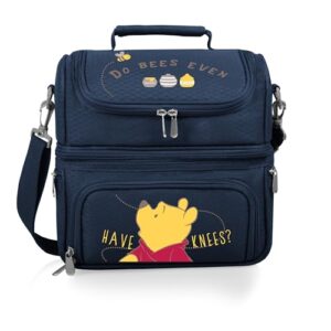 PICNIC TIME Disney Winnie the Pooh Pranzo Insulated Lunch Box, Soft Sided Lunch Bag with Picnic Set, Dual Compartment Cooler Lunch Box, (Navy Blue)