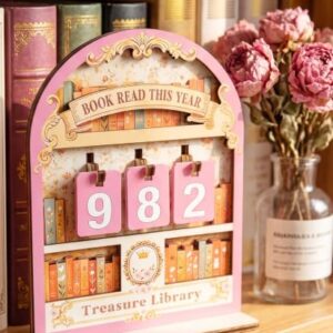 Pink Books Read This Year Counter, Reading Book Tracker | Book Counter Book Lover Gift for Librarian Reader Teacher Women, Bookshelf Decor Wall Art