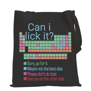 POFULL Periodic Table of Elements Gift Chemist Handbag Chemistry Laboratory Chemistry Lover Gift Can I lick it Tote Bag (Can i lick it)