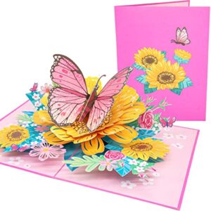 PopLife Beautiful Day Butterfly and Colorful Flowers 3D Pop Up Card - Mother's Day Greeting Card, Anniversary, Valentine's Day, Birthday, Thank You - For Mom, Daughter, Wife, Sister, Grandma, Stepmom