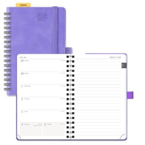 POPRUN Pocket Planner 2026-2027, Small Pocket Calendar for Purse 4" x 6.25" | (JUL 26-JUN 27) Mini Size, Academic Weekly and Monthly Calendar Book with Ruler, Spiral Softcover, Work, 100GSM, Lilac
