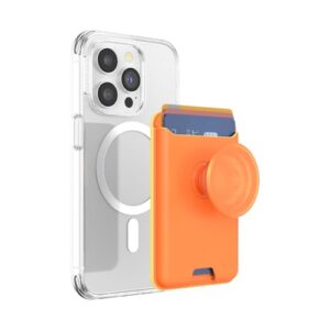 PopSockets Phone Wallet for MagSafe with Grip- Canteloupe | PopWallet, Holds 3 Cards, Magnetic, Removable, Secure, Orange