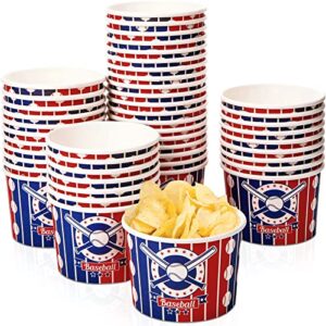 Potchen 50 Pcs 9 oz Baseball Paper Snack Cups Disposable Dessert Bowls | Baseball Striped Design, For Ice Cream Soup Snacks, Hot or Cold Food, Game Day Sports Party Supplies, Serving Bowls