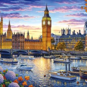 PQIKTUV 1000 Piece Jigsaw Puzzle for Adults, London Sunset Cityscape