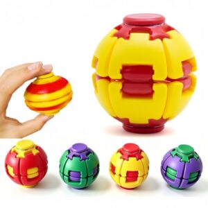 Press to Spin Fidget Spinner, Spin Stress Ball Sensory Fidget Toys, Push Transformable Fidget Ball Desk Fidgets for Adults Teens Anxiety Stress Relief Fidgets Office Desk Toy for Autism ADHD(Yellow)