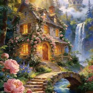 Puzzle for Adults 1000 Pieces, Blooming Forest Cottage Jigsaw Puzzle