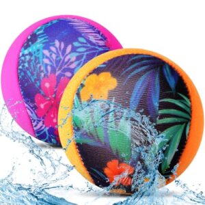 Realspring 2 Pcs Water Skipping Ball for Children Water Grip Bouncing Ball Summer Beach Pool Toy for Adult Fun Swimming Pool Games Party Lake River Favors (Tropical Flower)