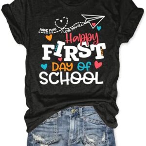 RECUTEWU First Day of School Shirts for Women: Teacher T Shirts Funny Back to School Teaching Gift Blouse Tops