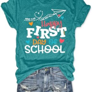 RECUTEWU First Day of School Shirts for Women: Teacher T Shirts Funny Back to School Teaching Gift Blouse Tops