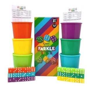 Regal Games - Farkle Fiesta Classic Dice Game w/ 6 Colored Dice Sets, 6 Convenient Dice Cups for Easy Shaking, & 20 Score Sheets - Fun Family Game for Travel, Camp - Ideal for 2-4 Players (Ages 8+)
