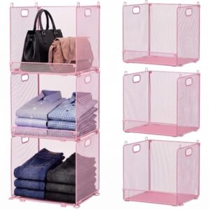 Remerry 3-Tier Stackable Closet Organizers and Storage Basket, Pink