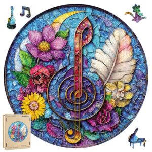 Reouinty Wooden Puzzles for Adults 200 Pieces, Flower Guitar Jigsaw Puzzle
