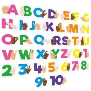 Resurhang 37 Pcs ASL Alphabet Line Bulletin Board Set,Bright Color