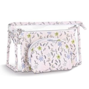 Richeart Makeup Bag, Clear Bag with Zipper, 3PC Floral Flowers Makeup Pouch, Waterproof Small Pouch, Portable Travel Toiletry Bag, D