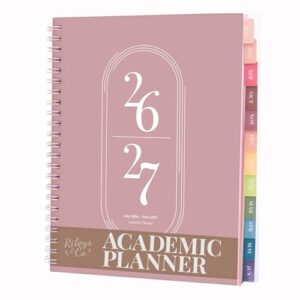Rileys Academic Planner 2026-2027, Daily, Weekly & Monthly Planner, July 2026 - June 2027, Student Notes Pages, Twin-Wire Binding, Weekly Agenda for School & Work (8 x 6-Inches, Pink)