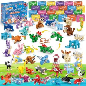 RIMZANO Party Favors for Kids -3 in 1 72 Animal Building Block Toys, Goodie Bag Easter Stocking Stuffers Classroom Prizes, Mini Small Building Set, Birthday Party Gifts for Kids Age 6-12, 24 Pack