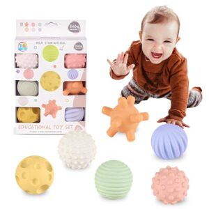 ROHSCE Sensory Balls for Babies - 6 Pack, Ball for Toddlers 1-3, Soft & Textured Montessori Baby Toys 6 to 12 Months, Wheat Straw Toddler Balls for Infant Development