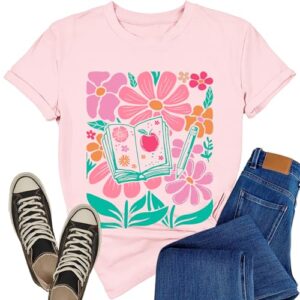 Rwabing Teacher Shirts for Women Floral Teacher T-Shirt Teaching Life Tops