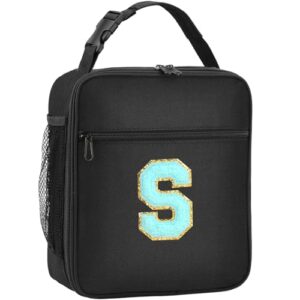 SANBADA Initial Insulated Lunch Bag, Lunch Box with Initial Letter Patch for Teen Adult, Reusable Lunch Bag for Men Women, Ideal Back to School Gift Birthday Gift, Blue S