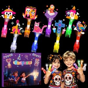 Sauyoza 36 Pack Day of the Dead Party Favors Halloween LED Finger Lights