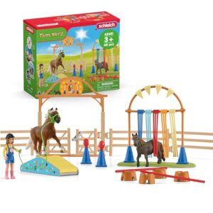 Schleich Farm World - 48Pc Pony Agility Training Playset - Kids 3+ | 42481 | Farm Animal Figurine, Realistic Animal Toys, Barn Toy for Kids 3+, Screen-Free Imaginative Pretend Play, Montessori