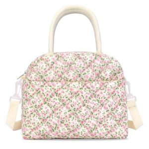 SEEGU Lunch Box for Women, Cute Pink Floral Insulated Cooler Lunch Bag