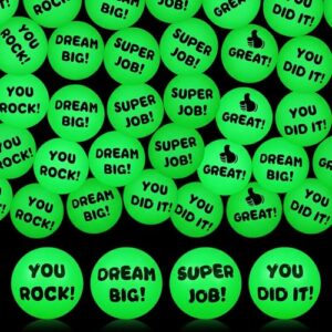 Seenelling 60 Pcs Motivational Quotes Glow in the Dark Bouncy Balls, Green