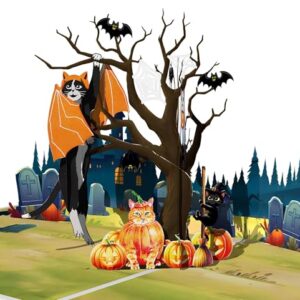 SENDAPOP Funny Bat Cat Pop Up Halloween Cards, 3D Birthday Greeting Halloween Card, Pumpkins, Spooky Tree, Black Halloweens Cat, Enveloped included