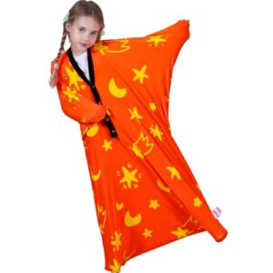 Sensory Body Sock for Kids, Large Full Body Sensory Sack Glow in the Dark | 56" x 28" for 9-12 Autistic Children | Good for Height: 52"-61" | Perfect for Sensory Seeking | Orange
