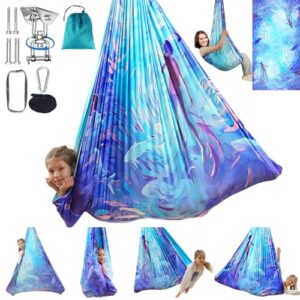 Sensory Swing for Kids Indoor & Outdoor Double Layer Therapy Cuddle Hammock Chair with 360 Swivel Hanger Kit Adjustable Swing for Child and Adult with Aspergers Autism ADHD (Cerulean)