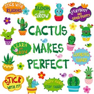 Sepamoon 63 Pcs Cactus Bulletin Board Decorations Cactus Bulletin Board Trim Classroom Teacher Motivational Inspirations Posters Potted Succulents Cutouts for Wall School Home Supplies