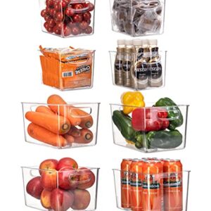 Set Of 8 Clear Pantry Organizer Bins Refrigerator Organizer Bins ,Plastic Stackable Fridge Organizer Clear Storage Bins For Organizing Kitchen,Cabinet And Countertops,BPA Free(4 Small & 4 Large)