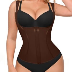 SHAPELLX Waist Trainer Corset Tummy Control Faja Body Shaper Brown XL