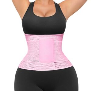 SHAPELLX Waist Trainer for Women Lower Belly Fat Tummy Control Sport Workout Body Shaper Waist Cincher Corset Shapewear Pink