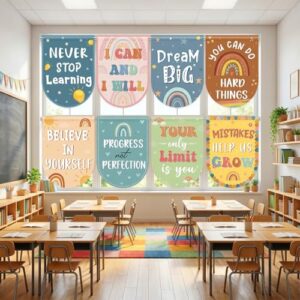 Shejdgart 8 Pcs School Classroom Curtains for Windows Boho Rainbow Curtains