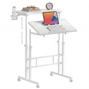 SHOUFTW Mobile Standing Desk, Adjustable Height Rolling Computer Desk for Home Office, Portable Treadmill Sit Stand Workstation, White