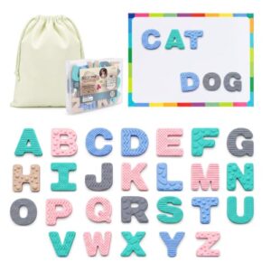 Silicon Alphabet Magnets with Whiteboard, 26 Uppercase ABC Magnet Letters, 6 Sensory Textures, Fridge Magnets Educational Set for Toddlers, Preschool Classroom Essentials
