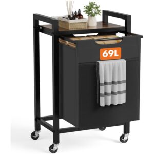 Simenmax Laundry Hamper, 69L Large Laundry Basket, Freestanding Laundry Sorter Organizer with Top Shelf & Removable Washable Bags for Dorm, Bathroom, Black