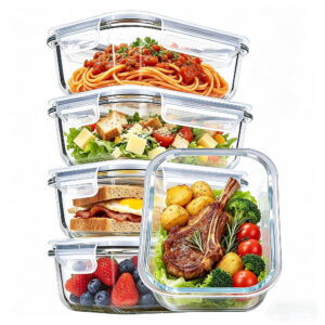 Sindcom 5Pack 22oz Glass Storage Containers with Lids, Glass Meal Prep Food Container Sets with Snap Airtight Lids for Microwave, Oven, Freezer and Dishwasher