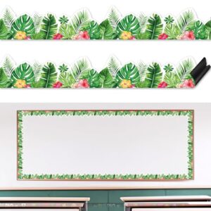 Sinload 24 Pcs Boho Magnetic Borders Tropical Leaves Bulletin Board Border Trim Bulletin Board Decorations for Back to School Classroom Office Whiteboard Wall Decor(Greenery)