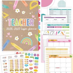Sinload Teacher Planner 2026-2027 July 2026-June 2027, 11 x 8 inch Teacher Lesson Planner with Stickers Monthly Tabs Lesson Plan Book for Teachers Home school Classroom Organizer (Kraft)