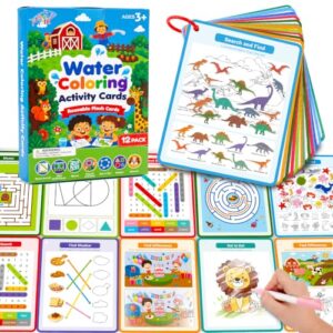 SMALL FISH Travel Games Activity Books for Kids: 12 Pack Reusable Water Coloring Cards - Mess Free Car Games for Roads Trip - Creative Learning Games for Airplane Travel Essentials Kids