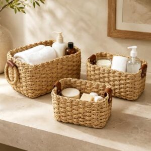 Small Wicker Baskets for Organizing, 3 PCS decorative baskets for Shelves